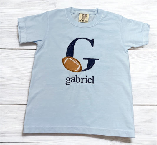 Football Personalized Letter Name Embroidered Tee