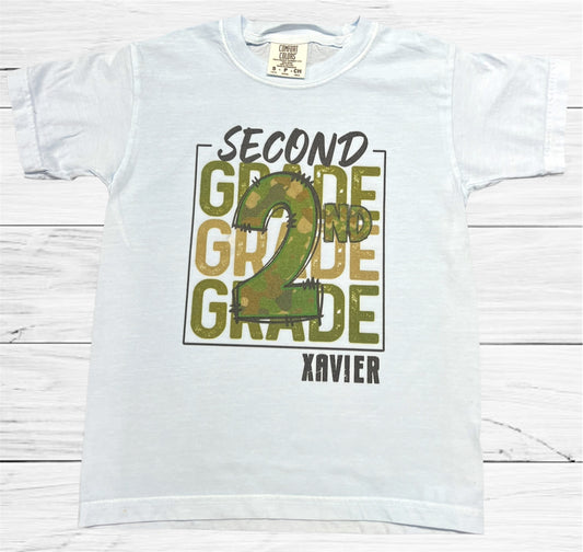 Grade and Camo Personalized Name and Grade Shirt