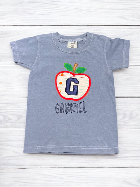 Apple School Personalized Letter Name Embroidered Tee