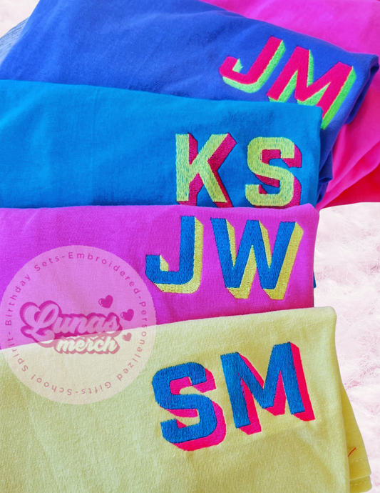 Kids Initials Embroidered Personalized Shirt, Chest Logo