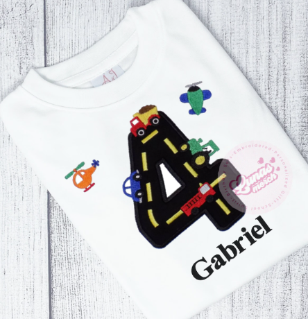 Embroidered Personalized Airplane and Cars Birthday Shirt For Boys!