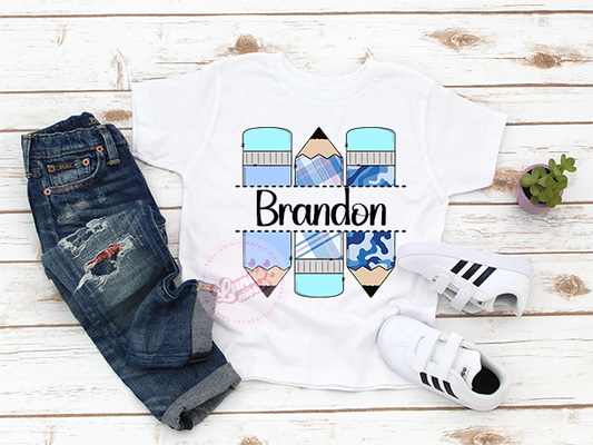 Boys Blue Pencils Personalized T-shirt