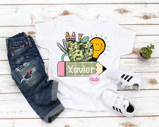 Custom Name with Apple and Supplies Boy Shirt!!