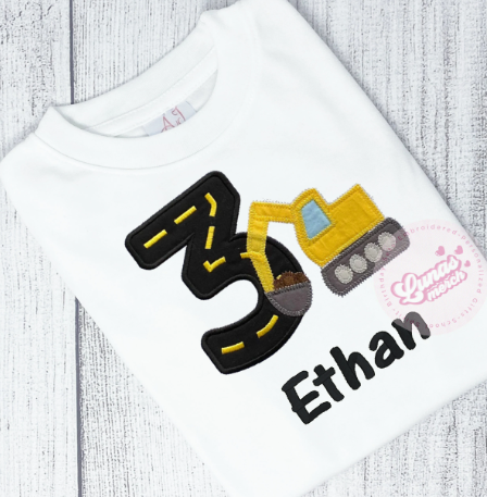 Embroidered Personalized Excavator Birthday Shirt For Boys!