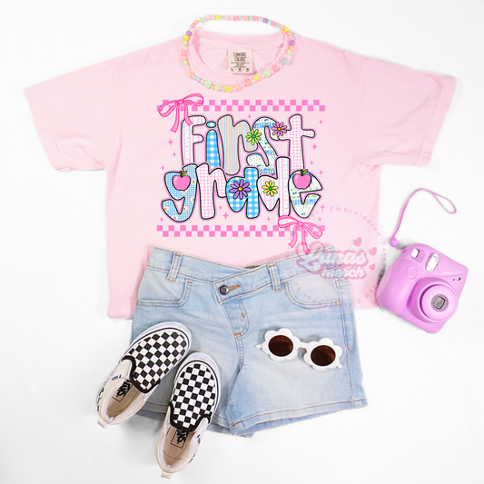 Pink Pastel Coquette First Grade School Shirt
