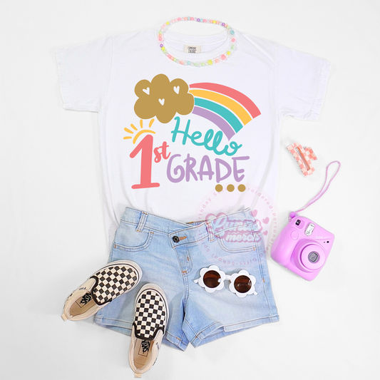 Hello First Grade! Adorable Rainbow School Shirt
