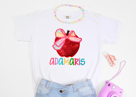 Sparkly Apple Personalized Name Embroidered Shirt