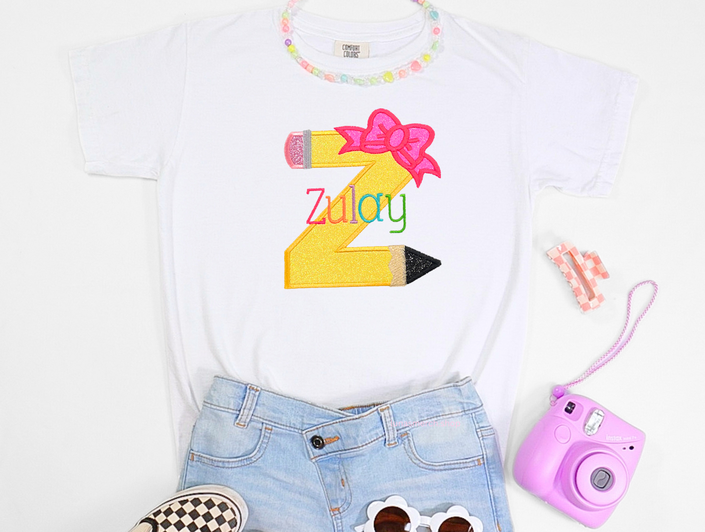 Glitter Pencil Personalized Name Embroidered Shirt