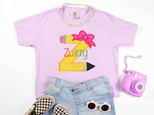 Glitter Pencil Personalized Name Embroidered Shirt