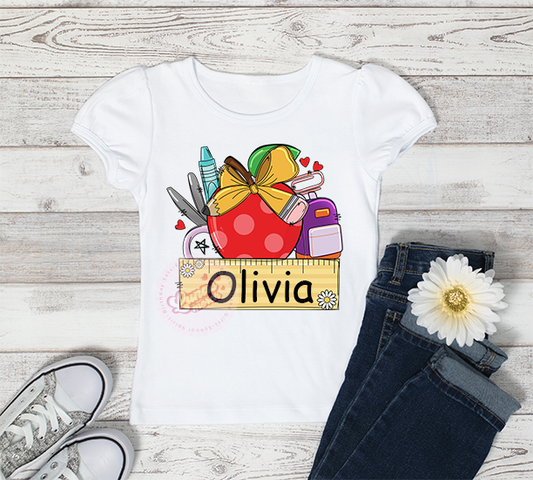 Girls Back to School Apple Personalized T-Shirt