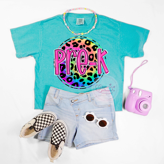 Cute Colorful Leopard Pre- K School Shirt