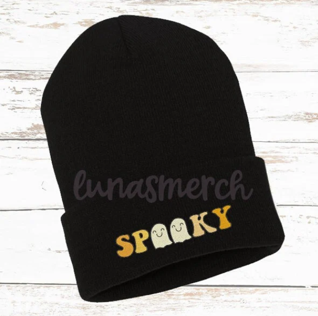 Embroidered Spooky Ghost Beanie