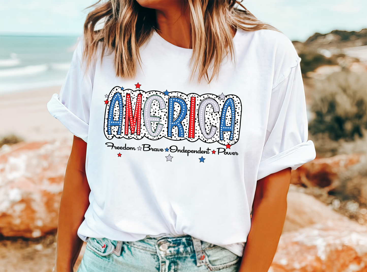 America Dalmatian Font and Stars T-Shirt