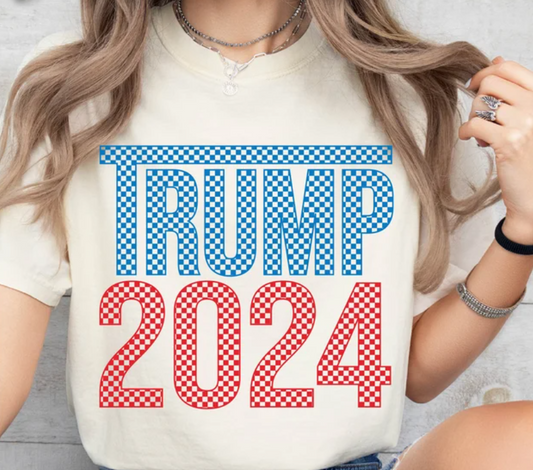 Trump 2024 Checkered T-Shirt  4th of July T-Shirt