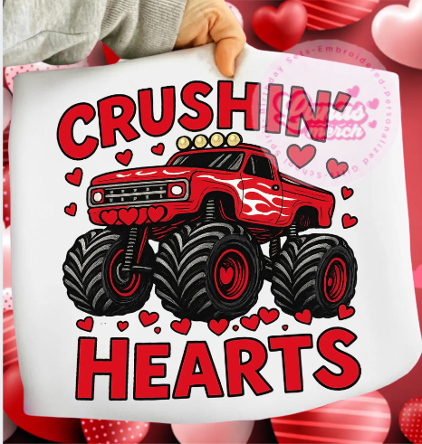 valentine crushing heart red monster truck