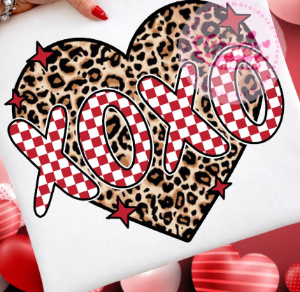 valentines cheetah and  checkered xoxo shirt