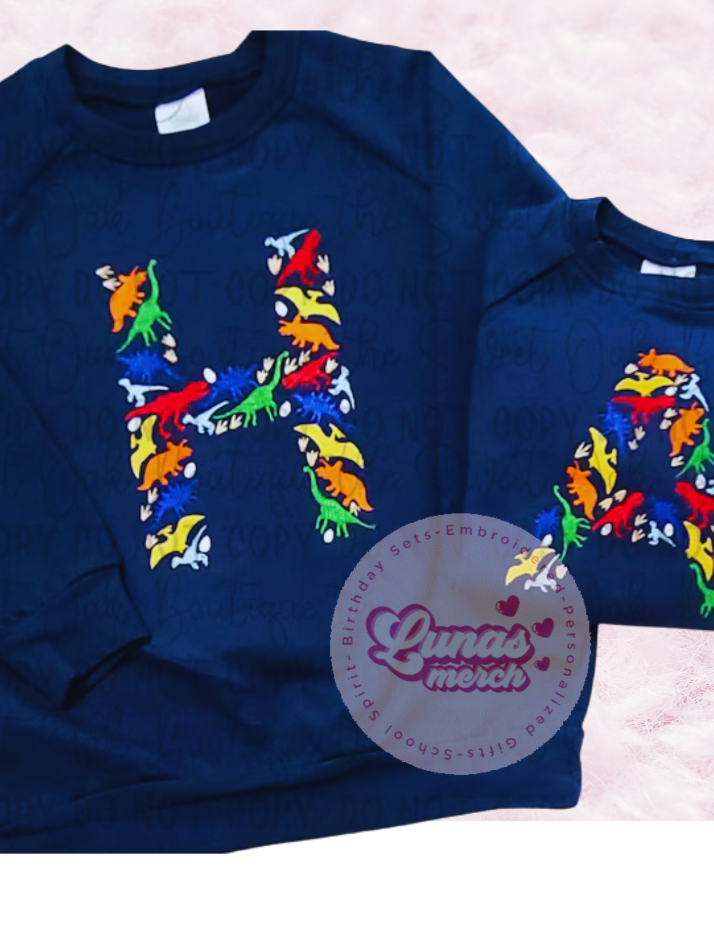 Cute Letter Dinosaur Embroidered Tee