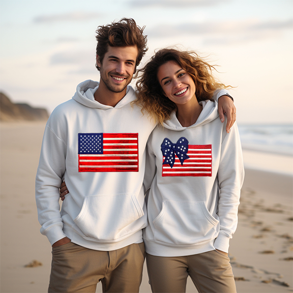 couples 4th of July matching hoodies flag statement