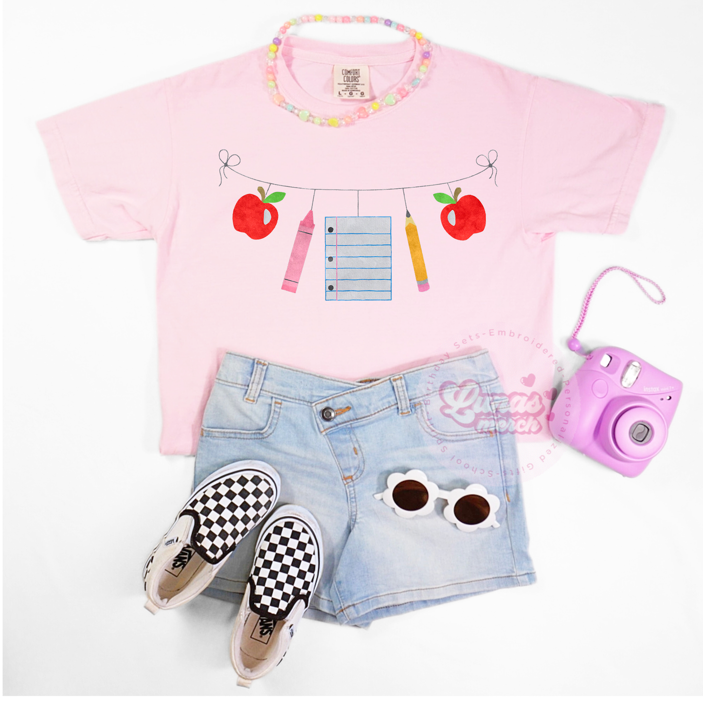 Hanging Apple, Crayons and Paper Back to School Shirt