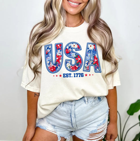 Embroidered USA Est. 1776 T- Shirt