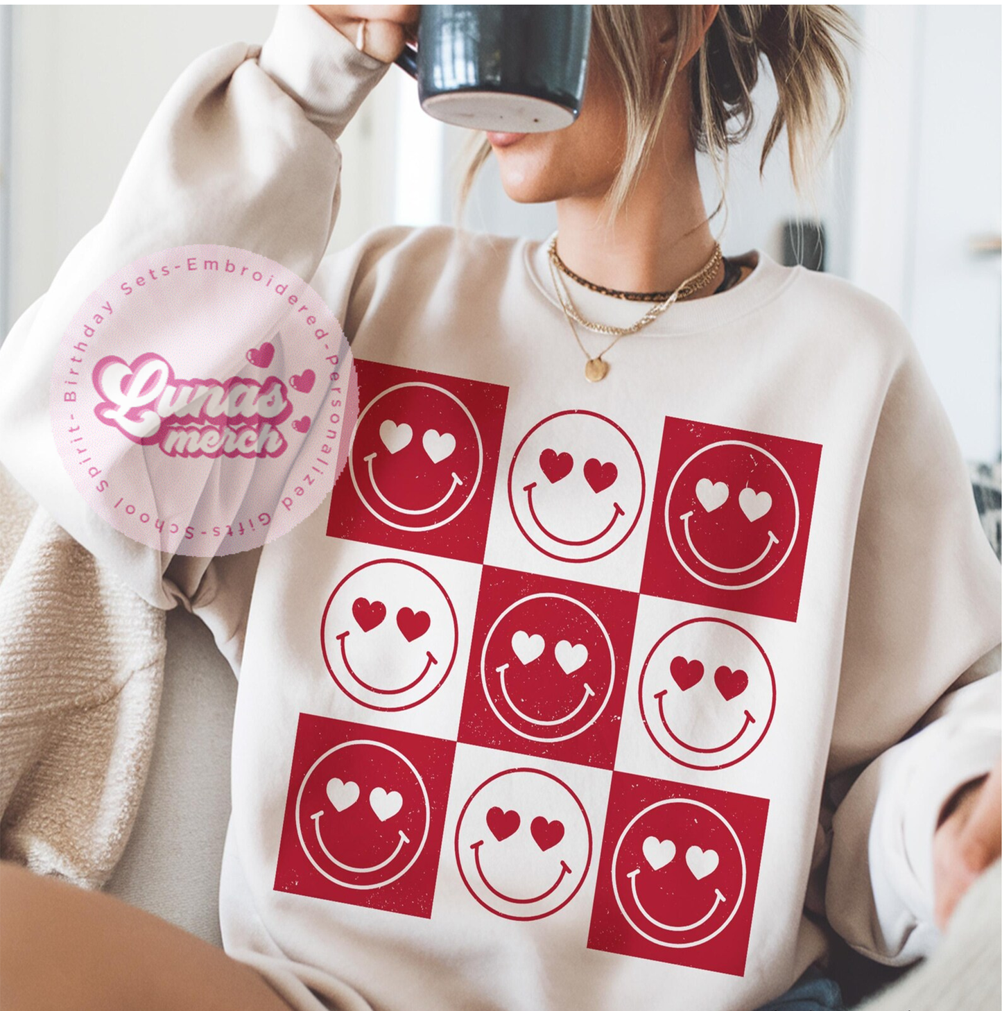 Retro Heart Smiley Face Crewneck