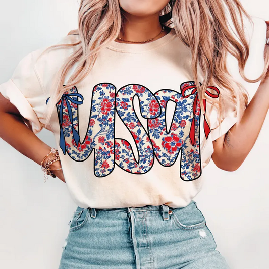 Cute Floral USA T- Shirt