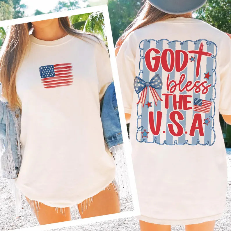 God Bless USA and USA Flag T- Shirt