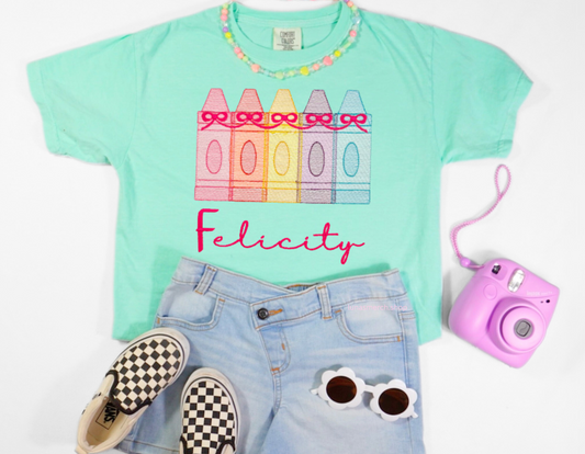 Crayon Bow Personalized Name Embroidered Shirt