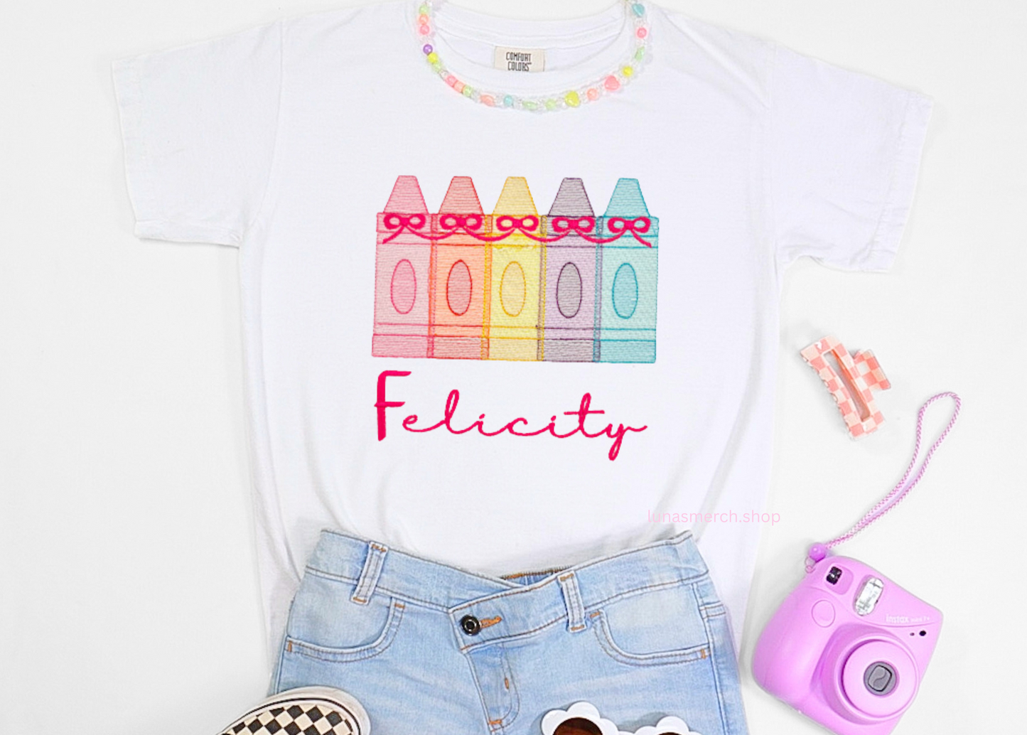 Crayon Bow Personalized Name Embroidered Shirt