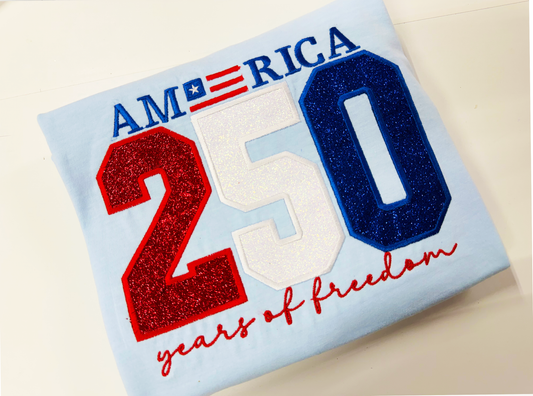 America 250 Years of Freedom glitter applique t- shirt