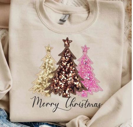 Merry Christmas Glitter Christmas Tree Crewneck