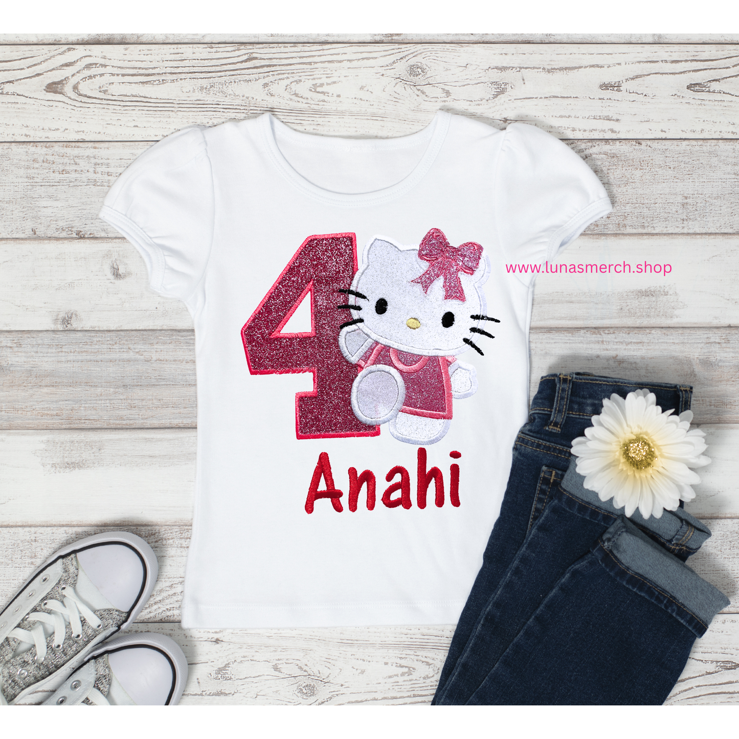 Glitter Kitty Birthday Embroidered Shirt
