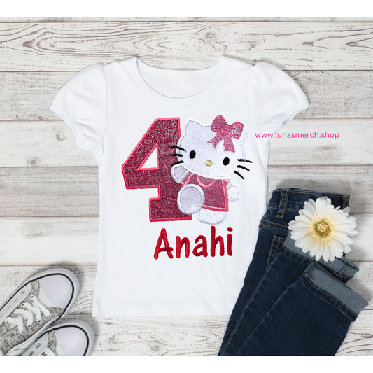 Glitter Kitty Birthday Embroidered Shirt